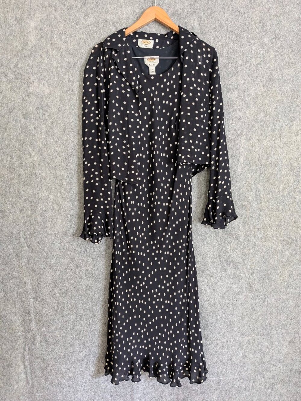 Talbots Silk Polka Dot Dress Matching Jacket Size 6 Navy Blue White